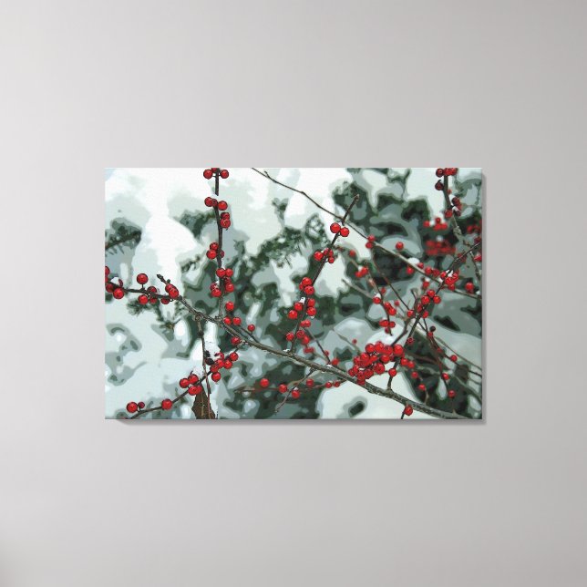 Red Frozen Berries Winter Stretch Canvas Art (Frente)