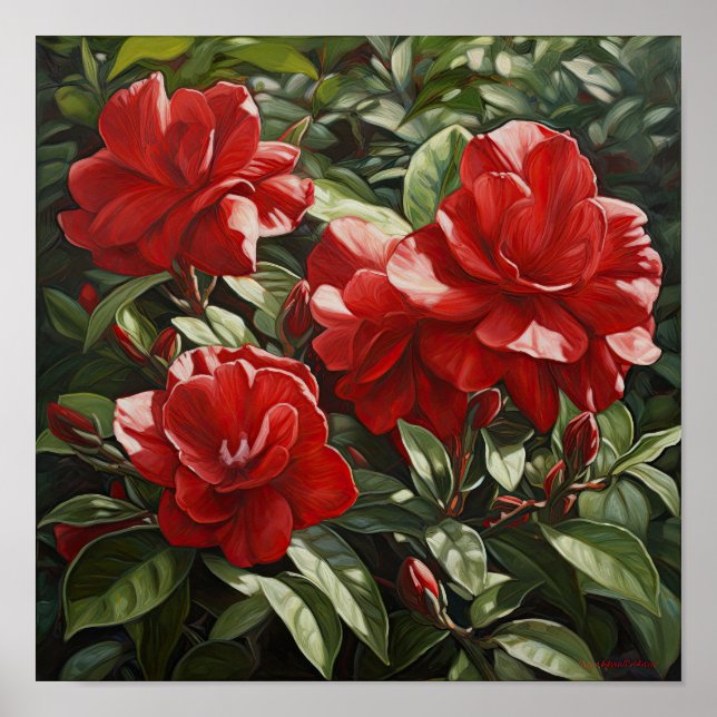 Red Gardenia Flowers Art Impressão Poster (Frente)