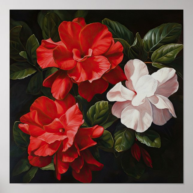 Red Gardenias Flower Art Impressão Poster (Frente)