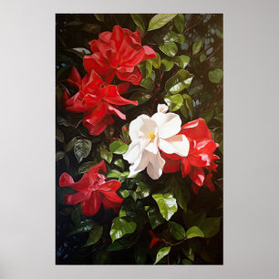 Red Gardenias Flower Art Impressão Poster