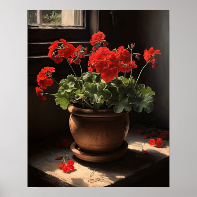Red Geranium Flowers Art Impressão Poster (Frente)