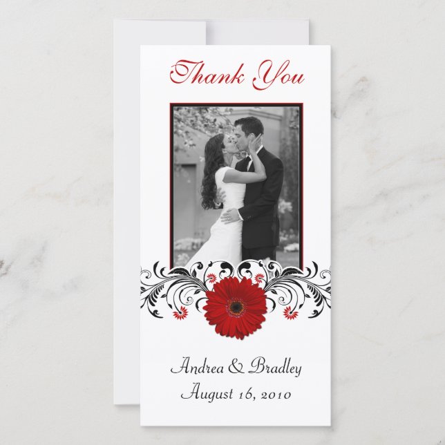 Red Gerbera Daisy Floral Obrigado Cartão com fotos (Frente)