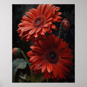 Red Gerbera Daisy Flowers Art Impressão
