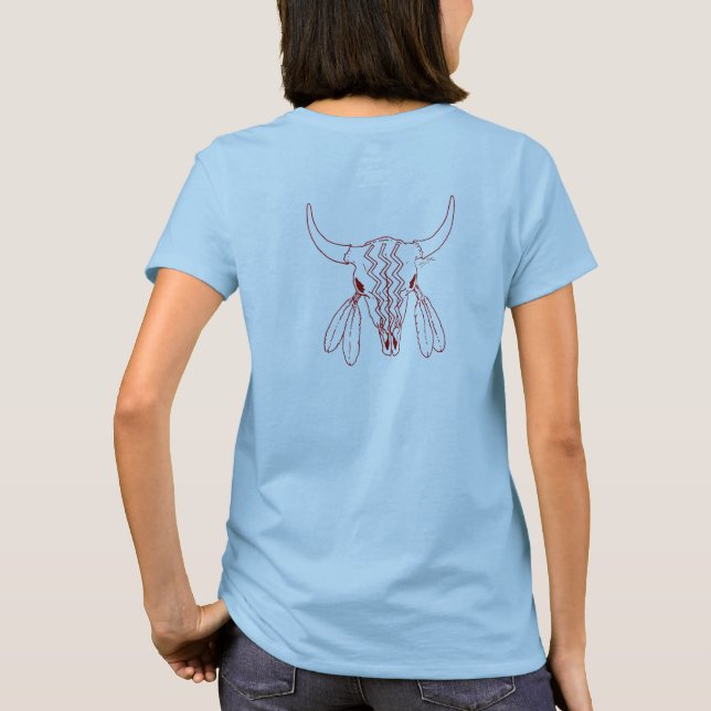 Red Ghost Dance Buffalo linha mulheres camiseta az (Verso)