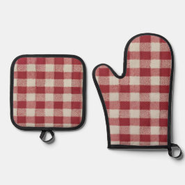 Red Gingham Oven Mitt e Conjunto de Potes