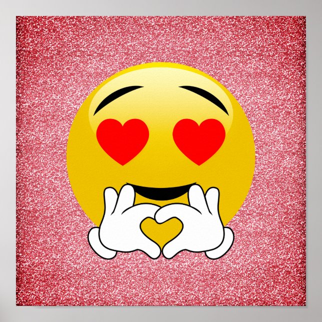 Red Glitter Love Heart Emoji Poster (Frente)