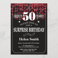 Red Glitter Surprise 50º Convite de Aniversário