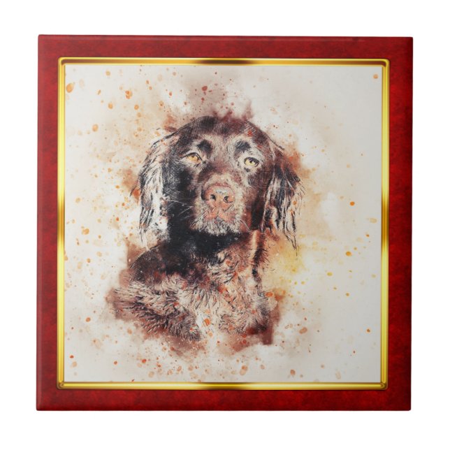 Red & Gold Framed Abstract Dog Print (Frente)