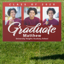 Red Graduation 3 Foto Bold Script Modern Yard