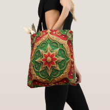 Red Green Decorative Christmas Holiday Tote Bag