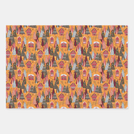 Red Green Orange Christmas Forest Village