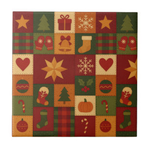 Red Green Patchwork Quilt Rustic Farmhouse Floral