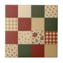 Red Green Patchwork Quilt Rustic Farmhouse Floral