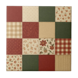Red Green Patchwork Quilt Rustic Farmhouse Floral