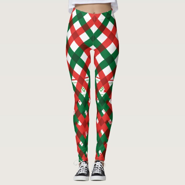 Red Green Plaid Christmas Leggings Women (Frente)