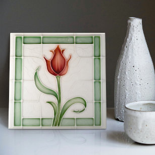 Red Green Tulip Wall Decor Nouveau Art Gibbons