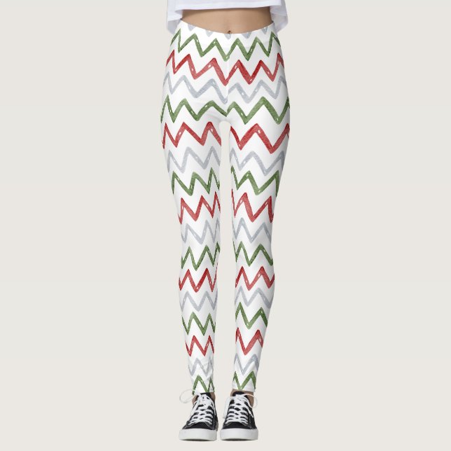 Red Green Zigzag Christmas Leggings for Women (Frente)