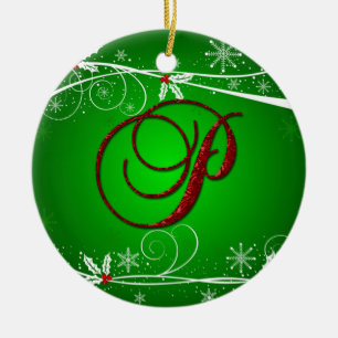 Red Greens Holly Enfeites de natal inicial P