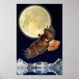 RED HAWK MOON II Wildlife Fantasy Art Poster