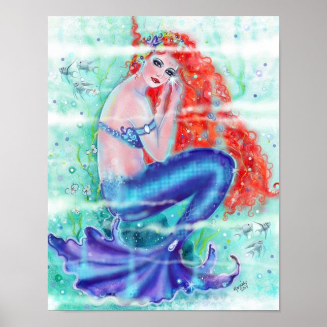 Red head mermaid with purple tail poster by Renee (Frente)