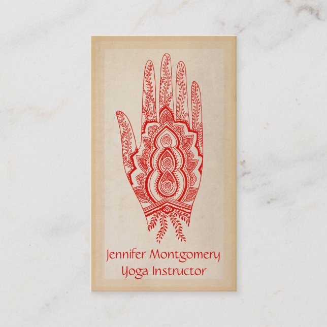 Red Henna Hand Yoga Instrutor Cartão de visita (Frente)