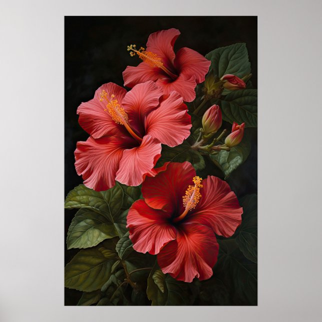 Red Hibiscus Flower Art Poster (Frente)