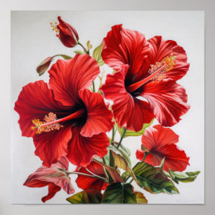 Red Hibiscus Flower Art Poster