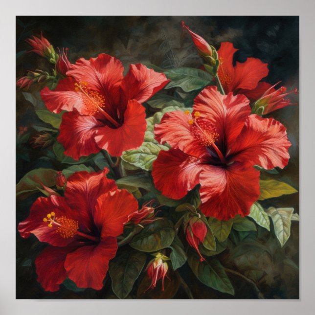 Red Hibiscus Flower Art Poster (Frente)