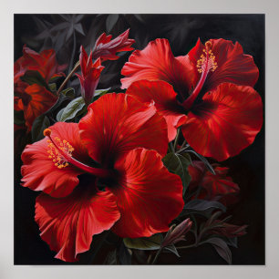 Red Hibiscus Flower Art Poster