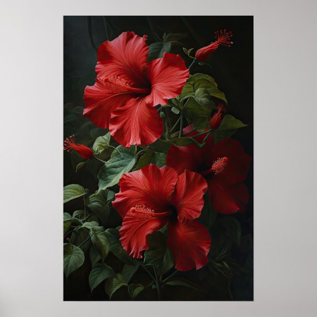 Red Hibiscus Flower Art Poster (Frente)