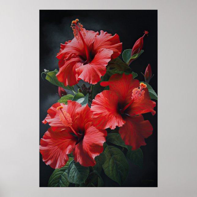 Red Hibiscus Flower Art Poster (Frente)