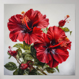 Red Hibiscus Flower Art Poster