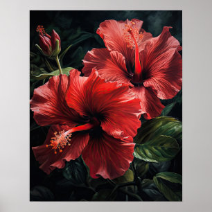 Red Hibiscus Flowers Art Impressão