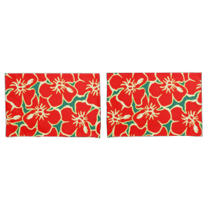 Red Hibiscus Flowers Tropical Havaiana Decor