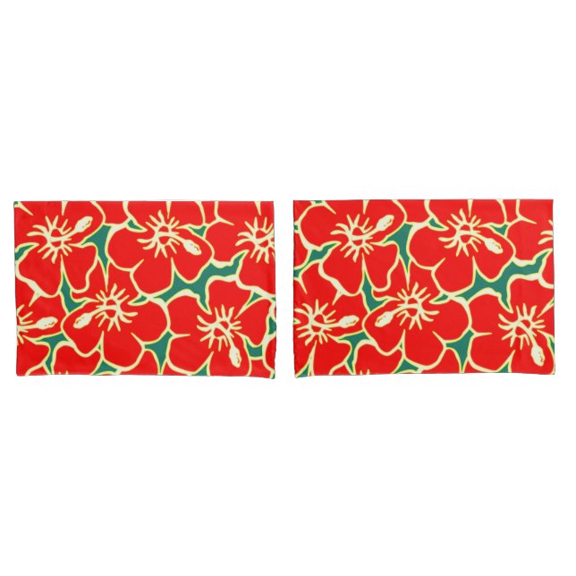 Red Hibiscus Flowers Tropical Havaiana Decor (Frente - conjunto)