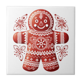 Red Holiday Gingerbird Man Scandinavian Folart