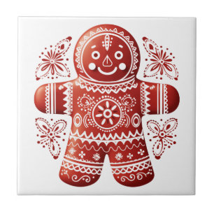 Red Holiday Gingerbird Man Scandinavian Folart