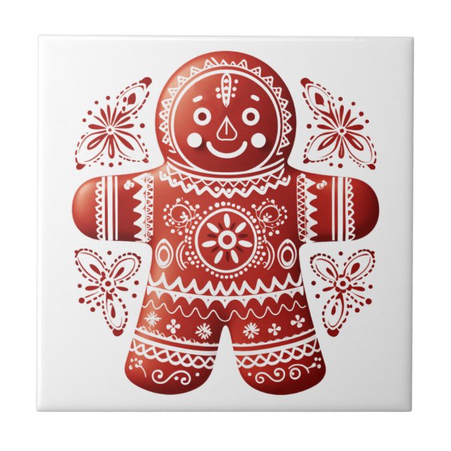 Red Holiday Gingerbird Man Scandinavian Folart (Frente)