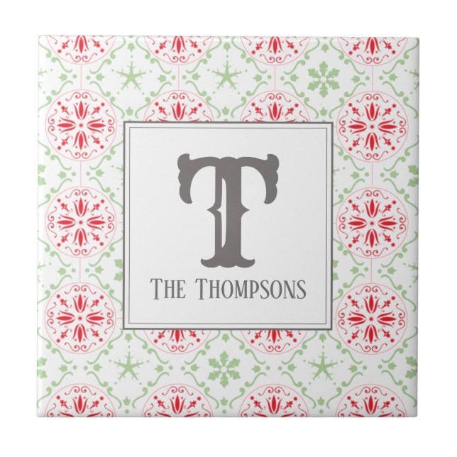 Red Holiday Natal Monograma Modern (Frente)