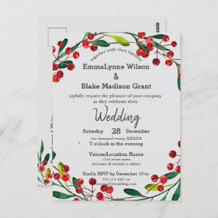 Red Holly Berries Wreath Xmas Convite para Casamen