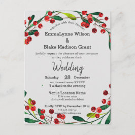 Red Holly Berries Wreath Xmas Convite para Casamen
