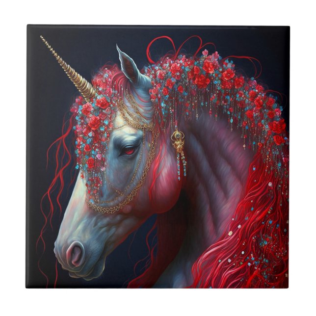 Red Jeweled Unicorn Fantasy Art (Frente)