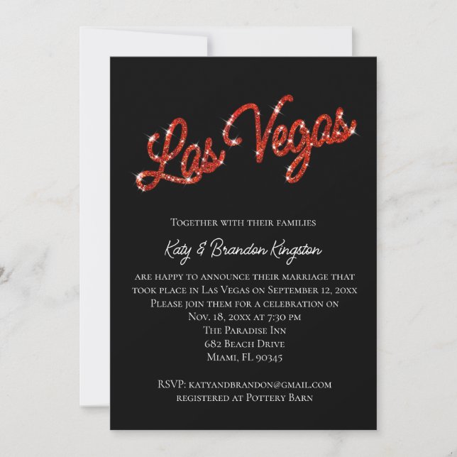 Red Las Vegas Sparkles Posta Convite para Casament (Frente)