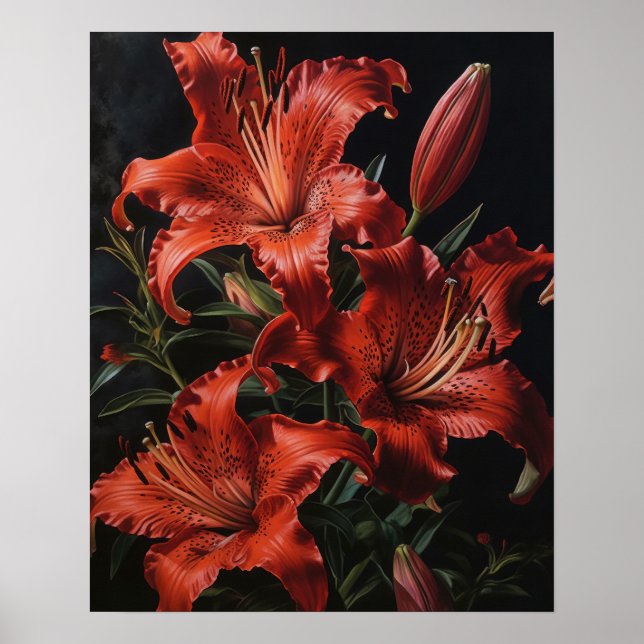 Red Lily Flowers Art Impressão Poster (Frente)
