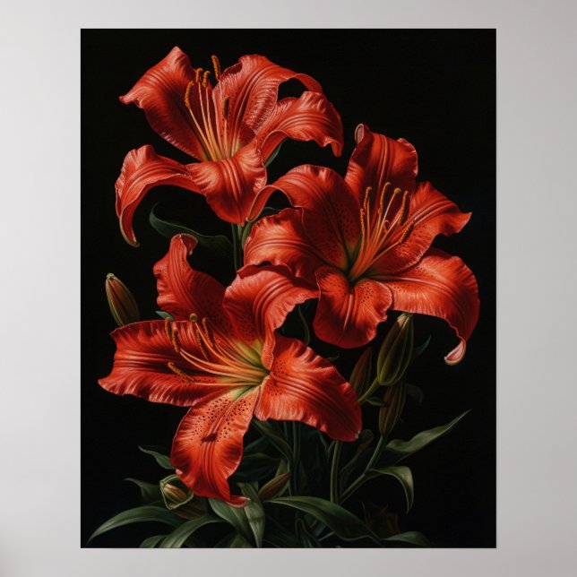 Red Lily Flowers Art Impressão Poster (Frente)