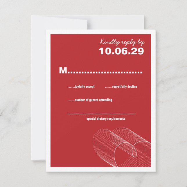 Red Loopy Love Lines Weding RSVP Card (Frente)