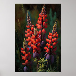 Red Lupine Flower Art Impressão