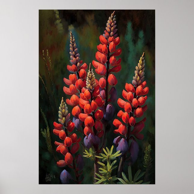 Red Lupine Flower Art Impressão (Frente)