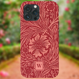 Red Marigold Floral por William Morris com Inicial