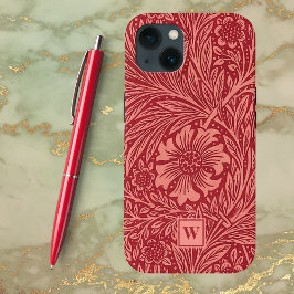 Red Marigold Floral por William Morris com Inicial